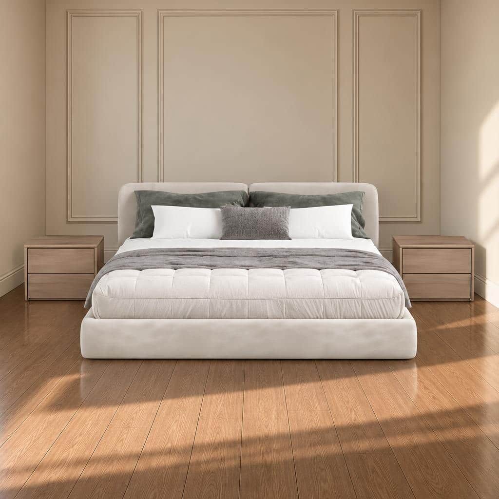 Bedroom Bed and Nightstand Set presented in a premium bedroom with elegant side perspective with a clear product perspective