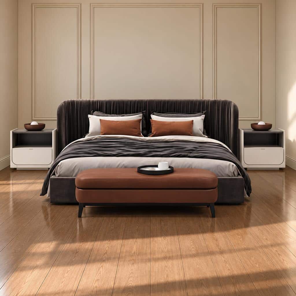 Bedroom Bed and Nightstand Set presented in a modern bedroom with graceful lifestyle perspective
