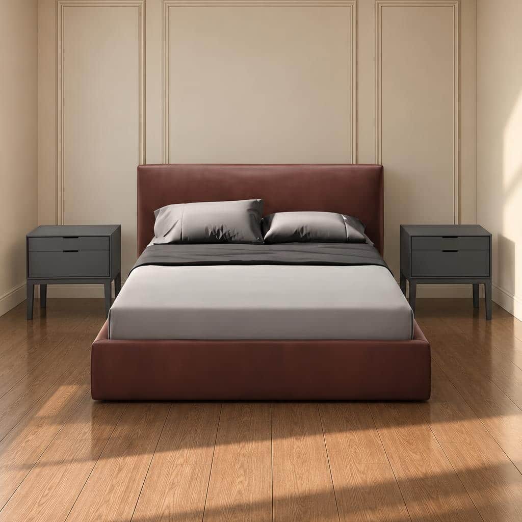 Bedroom Bed and Nightstand Set presented in a cozy bedroom with smart home perspective