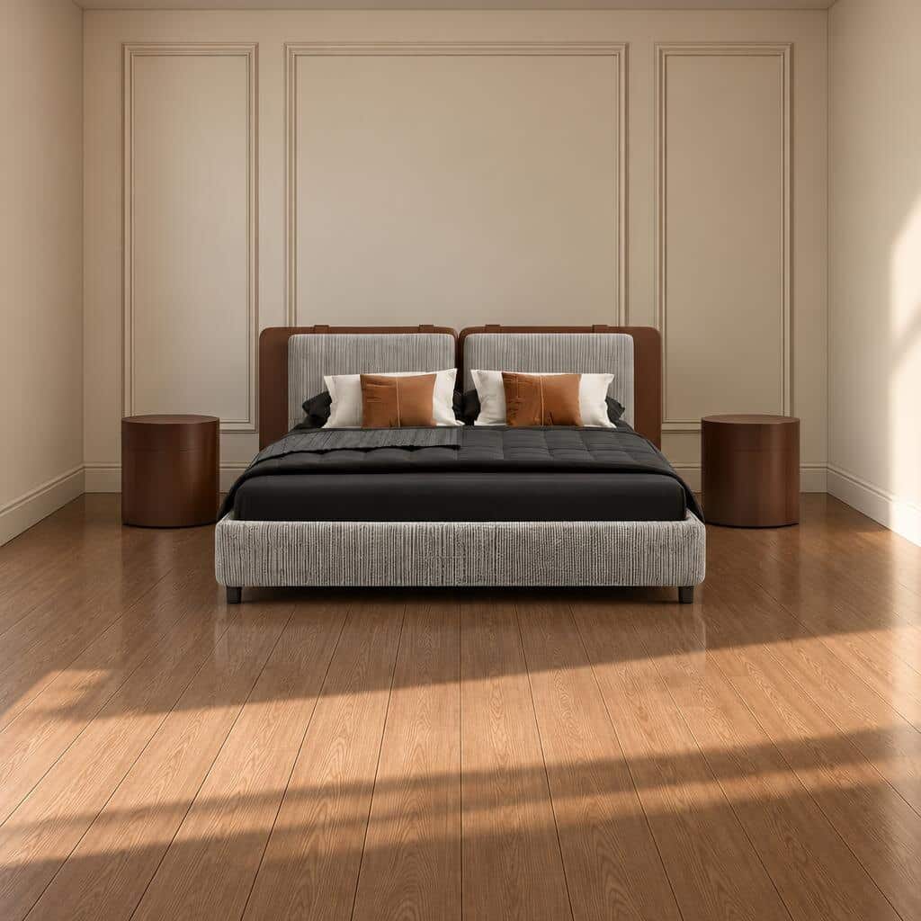 Rosa Bed and Nightstand Set presented in a contemporary bedroom with side perspective