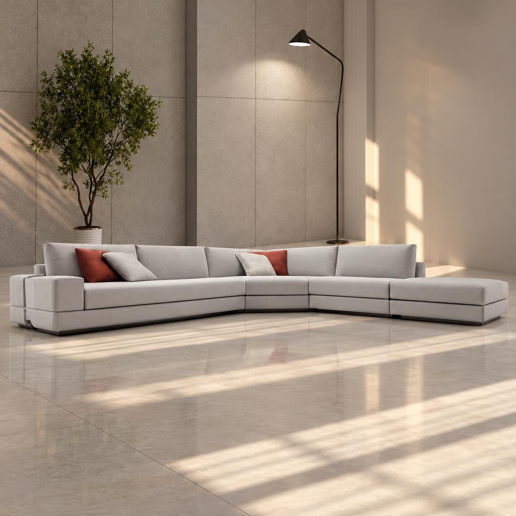 Merny L Shape front view for modern L Shape living room furniture