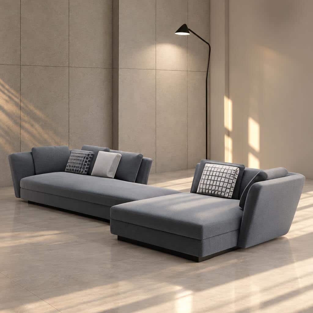 Zoren L Shape front view for modern L Shape living room furniture