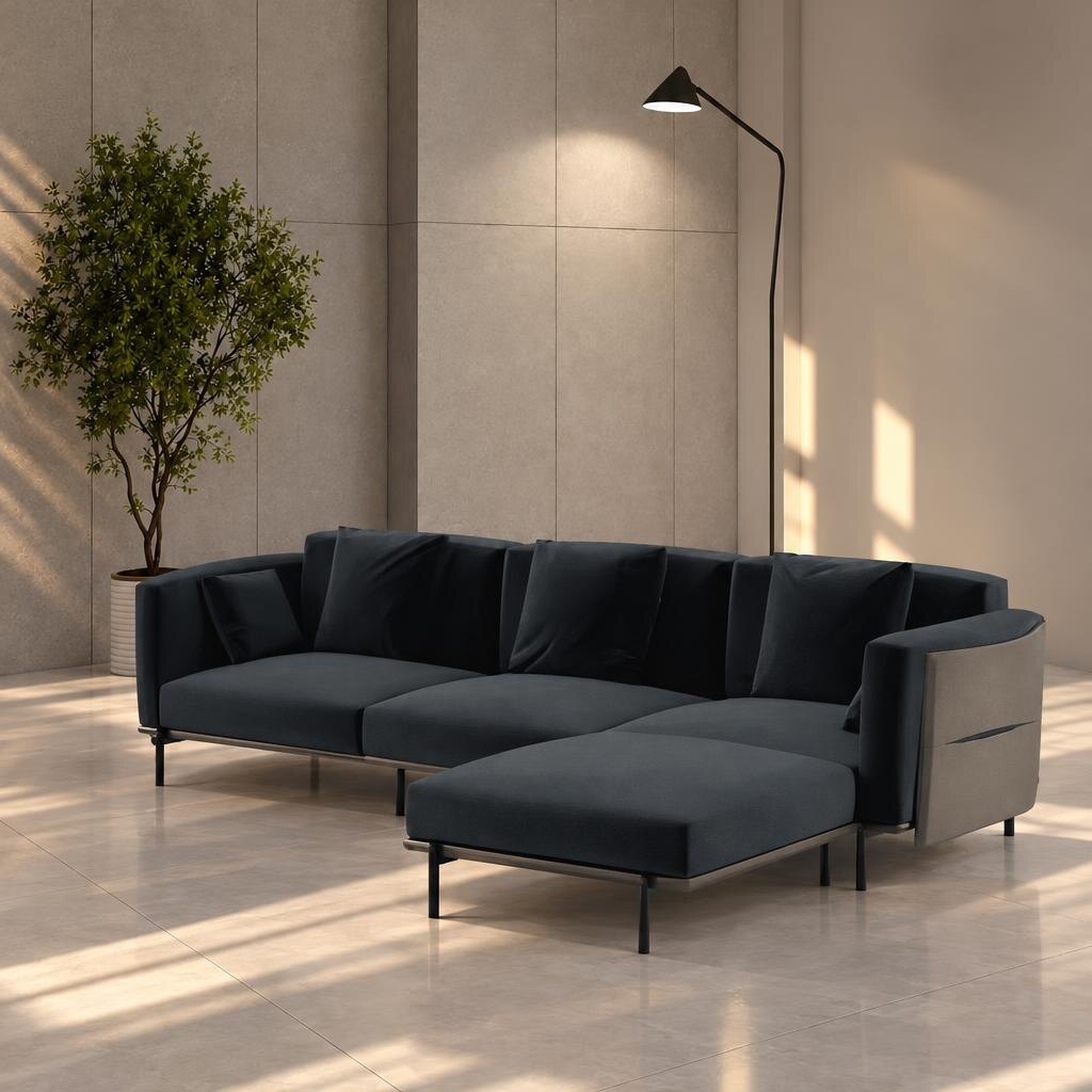 Soft L Shape front view for modern L Shape living room furniture