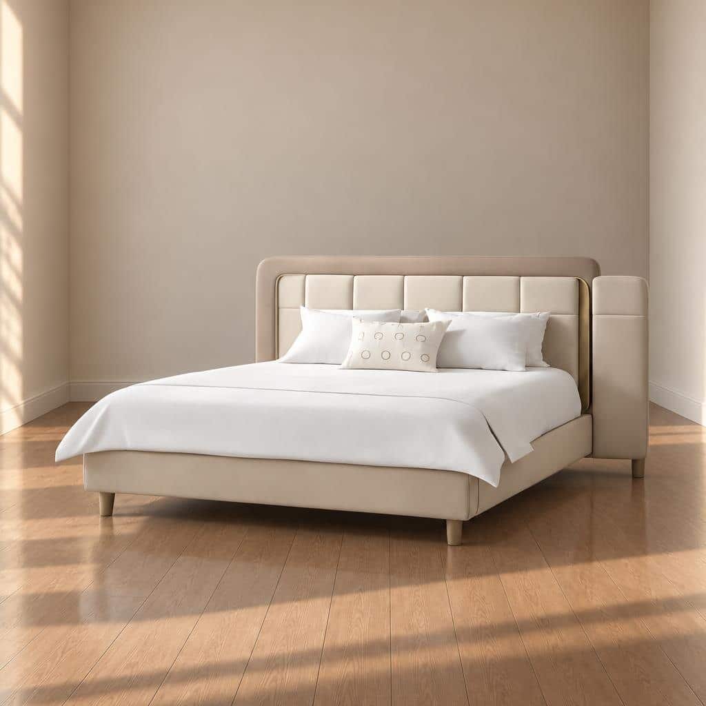 Bedroom Bed and Nightstand Set presented in a contemporary bedroom with neat side perspective