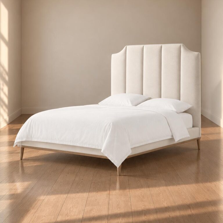 Upholstered bed in a bedroom; illustration for bed frame stability check