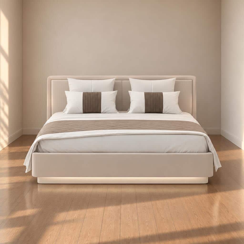 Bedroom Bed and Nightstand Set presented in a refined bedroom with clean side perspective