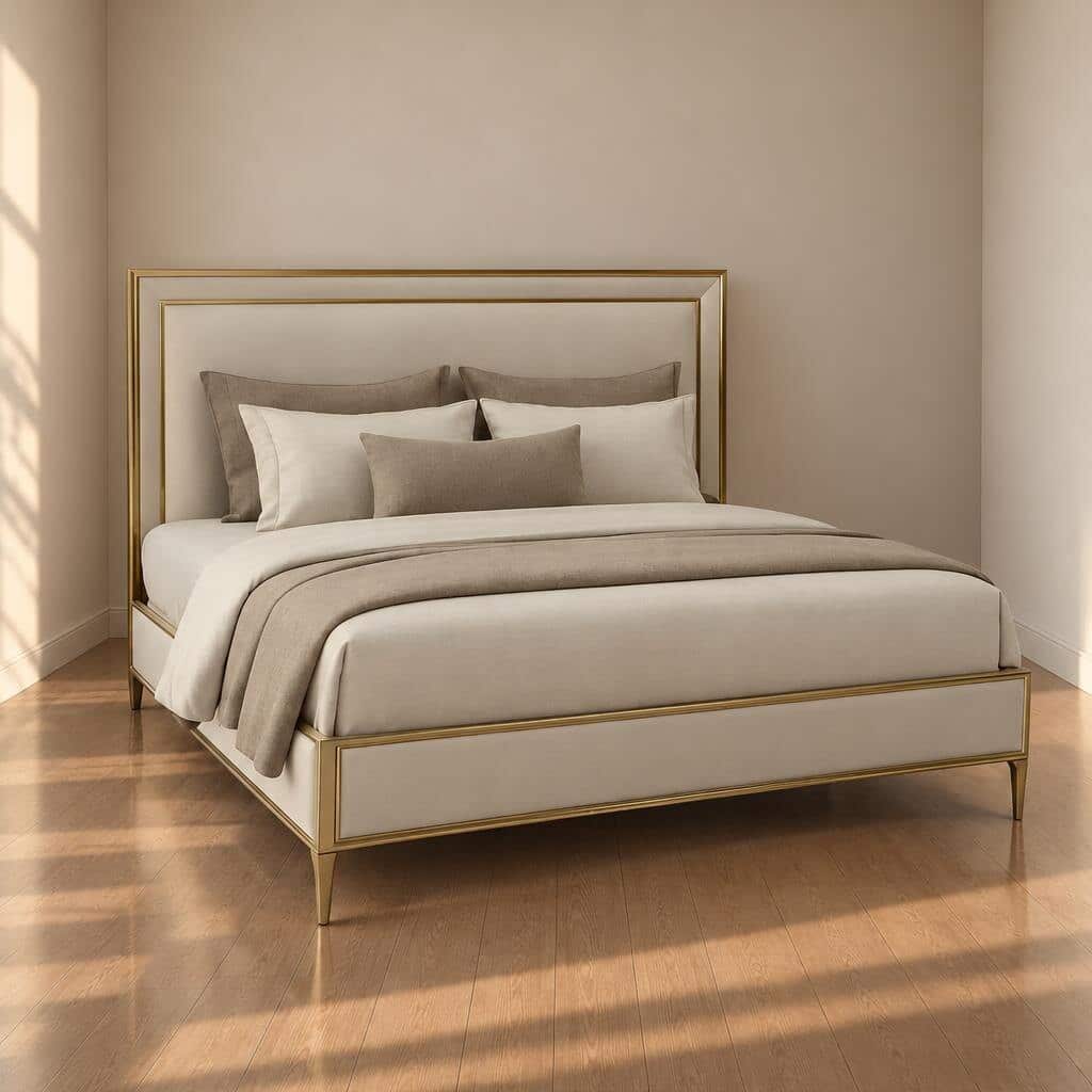 Bedroom Bed and Nightstand Set presented in a elegant bedroom with inviting side perspective