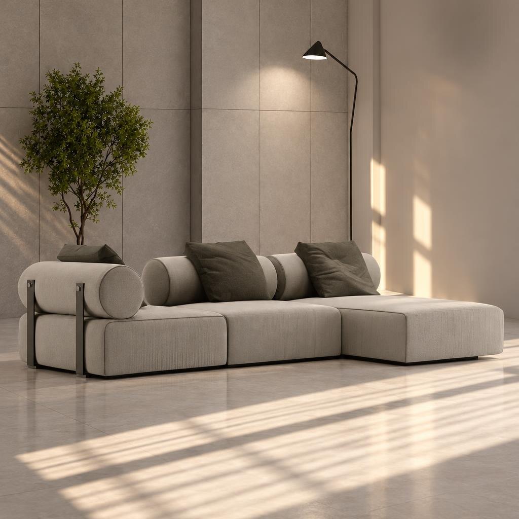 Renzo L Shape front view for modern L Shape living room furniture