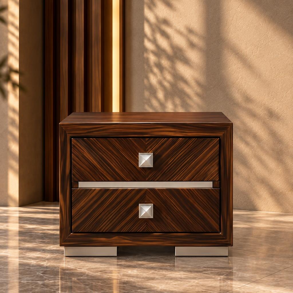 Orzano Nightstand Set in premium wood finish detail