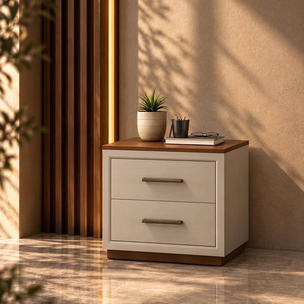 Ravello Nightstand Set in warm practical bedside arrangement