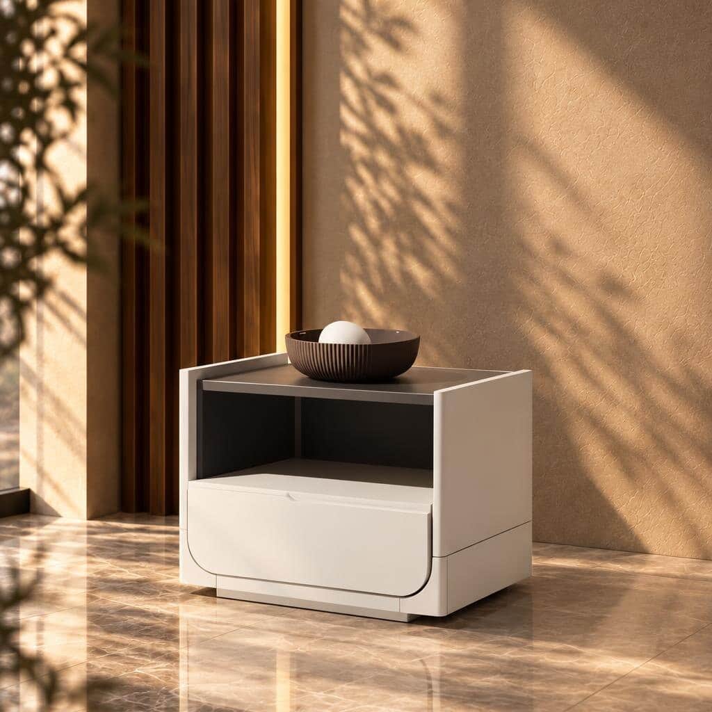 Velvano Nightstand Set in distinctive organized bedside scene
