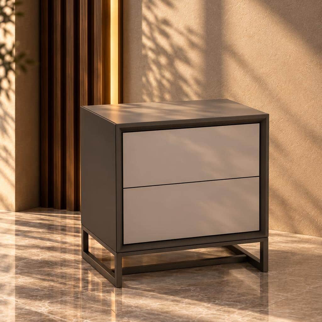 Raxo Nightstand Set in classic furniture showroom view