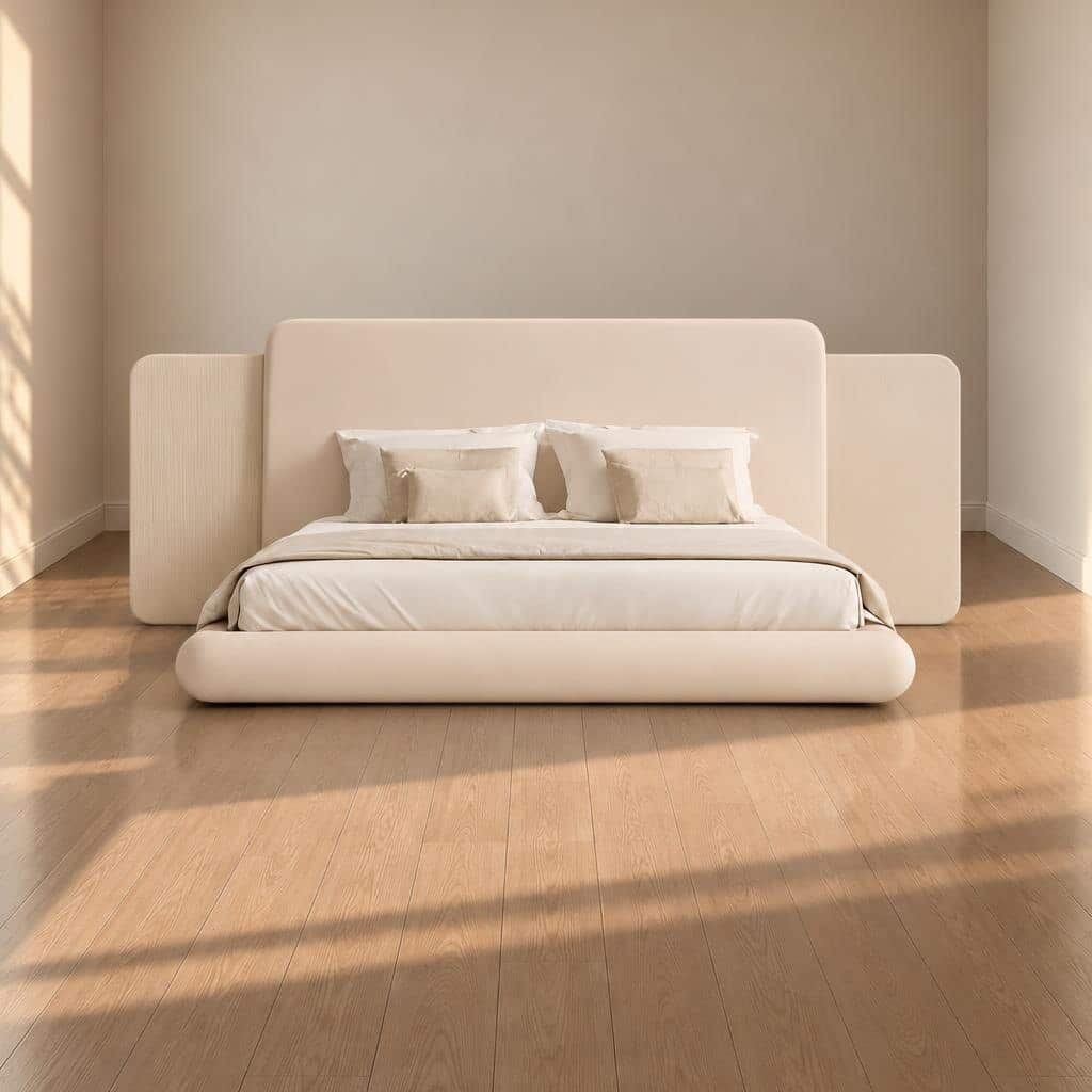 Bedroom Bed and Nightstand Set presented in a premium bedroom with elegant detail perspective with a clear product perspective