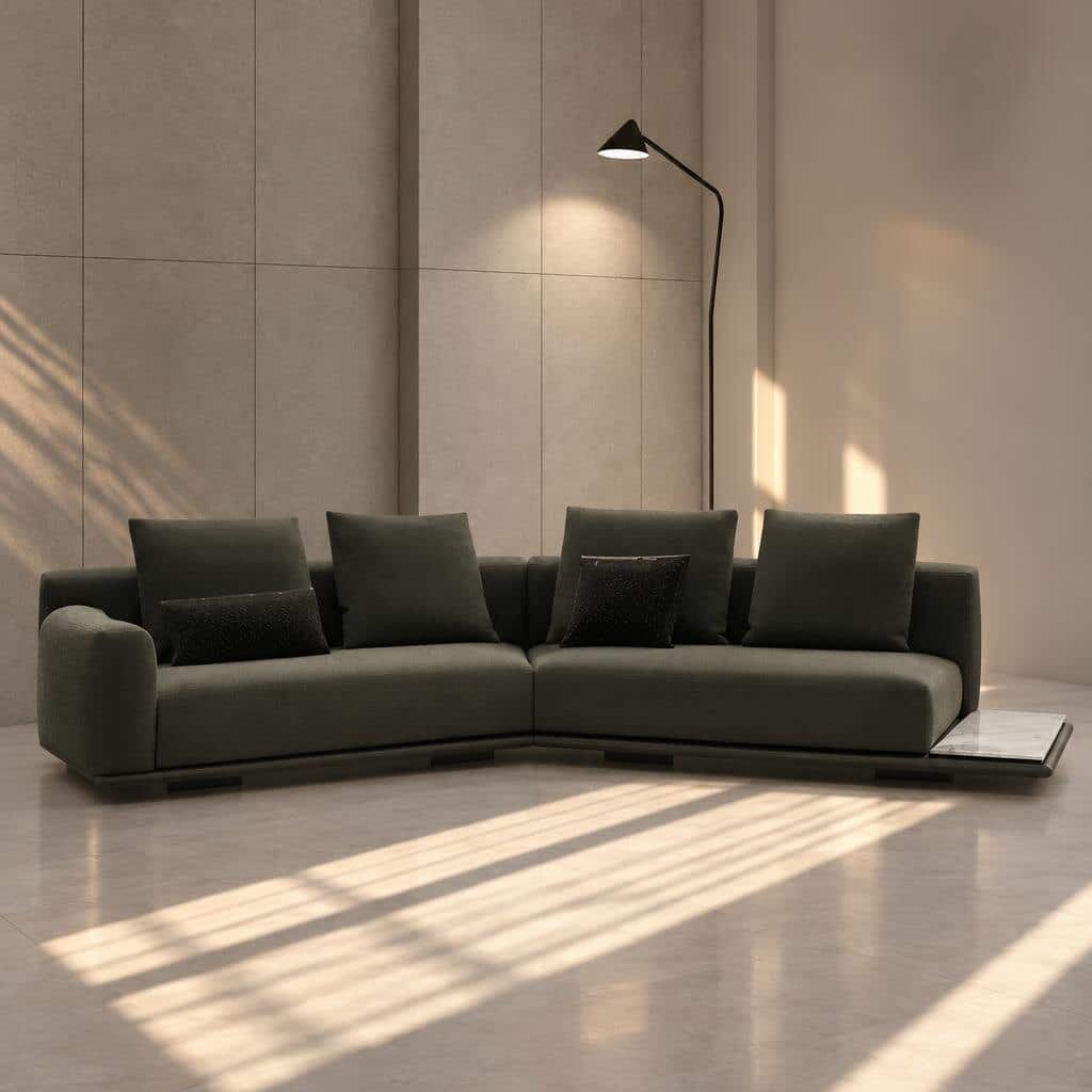 Hovia L Shape front view for modern L Shape living room furniture